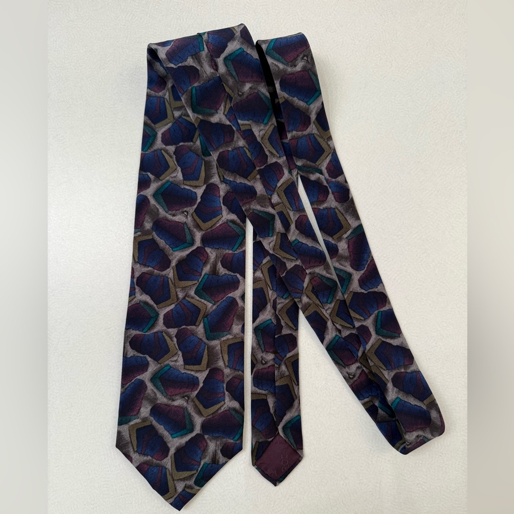 J Garcia Geometric Patterned Tie in Purple and Blue